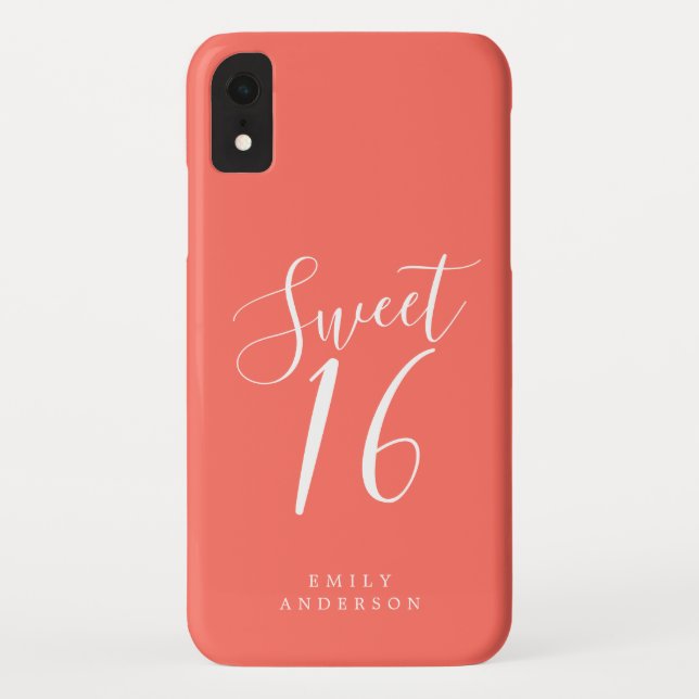 Coques Case-Mate iPhone Sweet 16 White Script Coral 16e anniversaire (Dos)