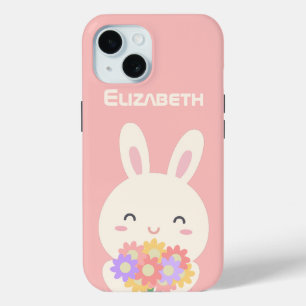 Coque Case-Mate iPhone Sweet Little Bunny & Flowers Nom personnalisé Pink