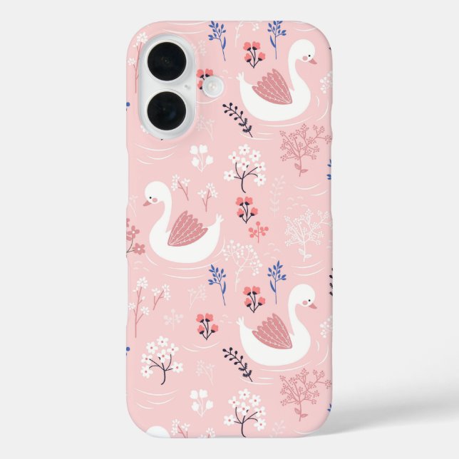 Coques Case-Mate iPhone Sweet White Swans On Pastel Pink Floral Ballet (Verso)