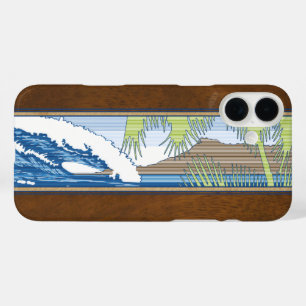Coque Pour iPhone 16 Plus SYMBOLE Ala Moana Hawaiian Faux Koa Surf en bois C