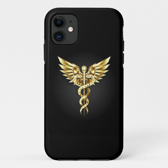 Coques Case-Mate iPhone Symbole caducée polygonal or (Dos)