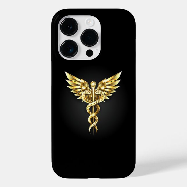 Coques Case-Mate iPhone Symbole caducee polygonale en or (Verso)