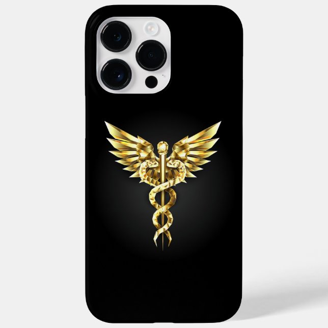 Coques Case-Mate iPhone Symbole caducee polygonale en or (Verso)