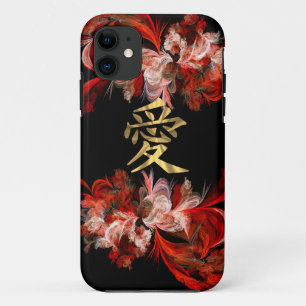 Coque Case-Mate Pour iPhone Symbole d'amour chinois sur la fractale rouge
