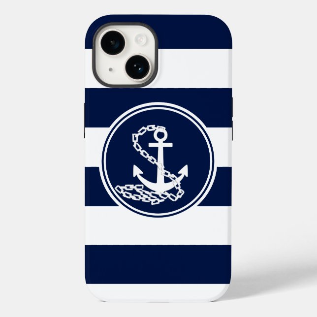 Coques Case-Mate iPhone Symbole d'Ancre nautique, Blancs et Bleus (Verso)