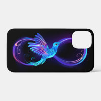 Symbole de l'infini néon avec colibri lumineux