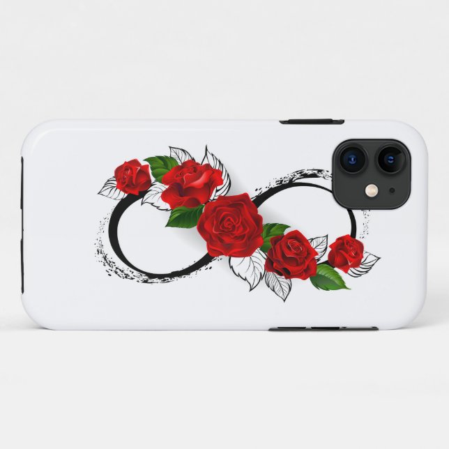Coques Case-Mate iPhone Symbole d'infini avec des roses rouges (Dos (Horizontal))