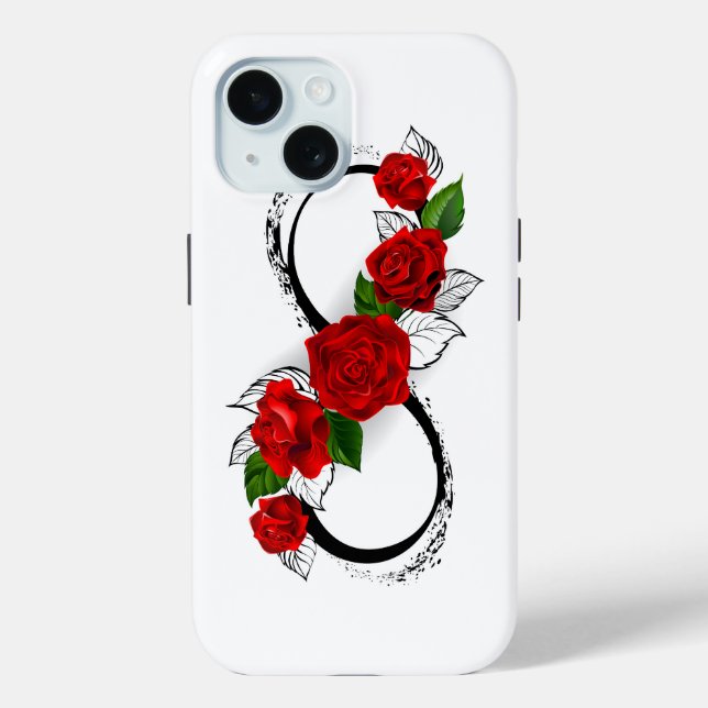 Coques Case-Mate iPhone Symbole d'infini avec les roses rouges (Verso)