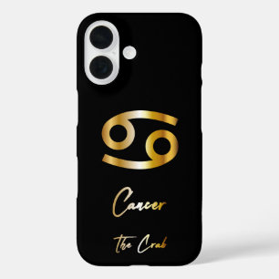 Coque Pour iPhone 16 Symbole du cancer Zodiac, noir et or