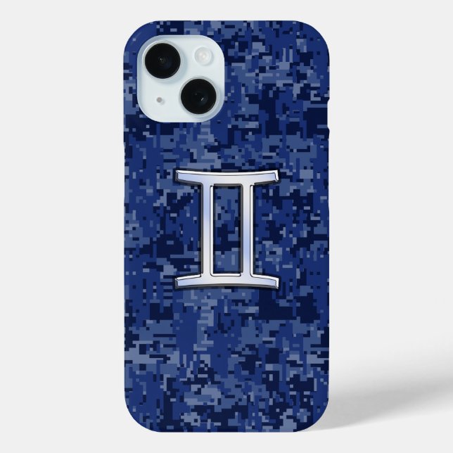 Coques Case-Mate iPhone Symbole du zodiaque Gémeaux sur camouflage bleu ma (Verso)