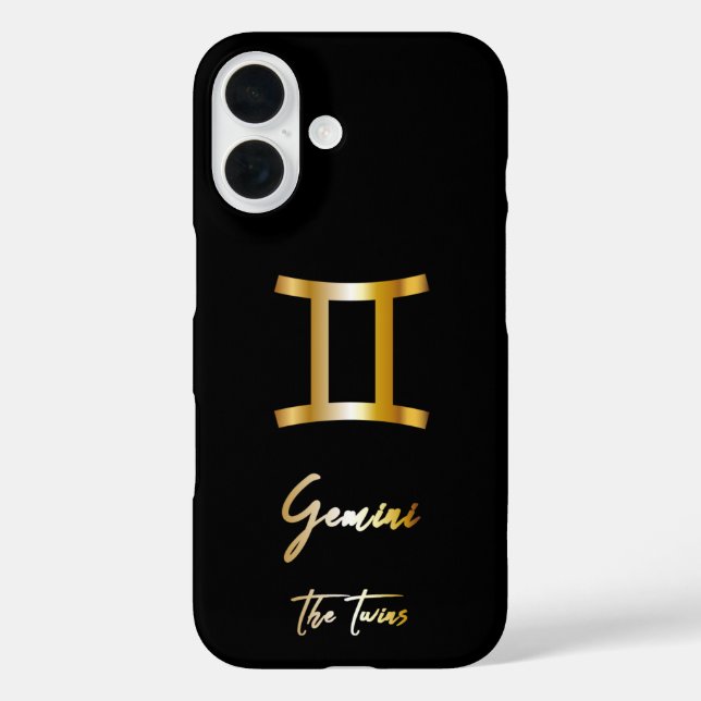 Coques Case-Mate iPhone Symbole Gemini Zodiac, Noir & Or (Verso)