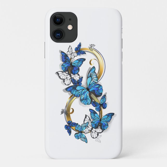 Coques Case-Mate iPhone Symbole infini de papillons Morpho bleus (Dos)