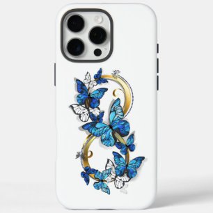 Coque iPhone 16 Pro Max Symbole infini de papillons Morpho bleus