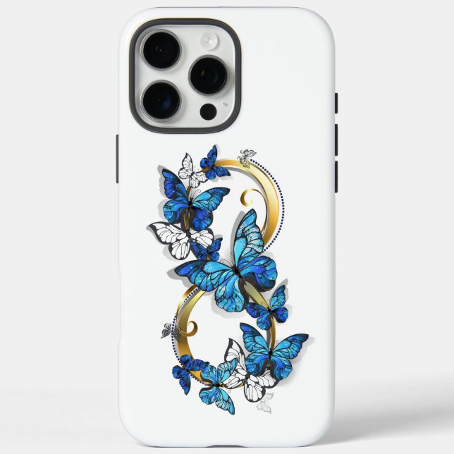 Coques Case-Mate iPhone Symbole infini de papillons Morpho bleus (Verso)