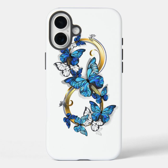 Coques Case-Mate iPhone Symbole infini de papillons Morpho bleus (Verso)