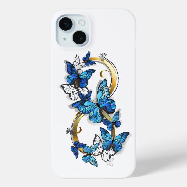 Coques Case-Mate iPhone Symbole infini de papillons Morpho bleus (Verso)