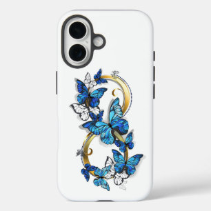 Coque Pour iPhone 16 Symbole infini de papillons Morpho bleus