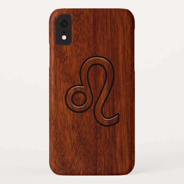 Coques Case-Mate iPhone Symbole Leo en bois d'acajou (Dos)