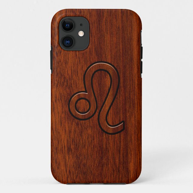Coques Case-Mate iPhone Symbole Leo en bois d'acajou (Dos)