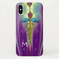 SYMBOLE MÉDICAL CADUCÉE OR Monogramme Vert Violet
