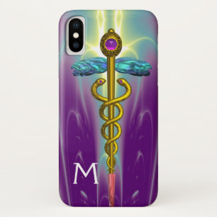 Coque Case-Mate Pour iPhone SYMBOLE MÉDICAL CADUCÉE OR Monogramme Vert Violet