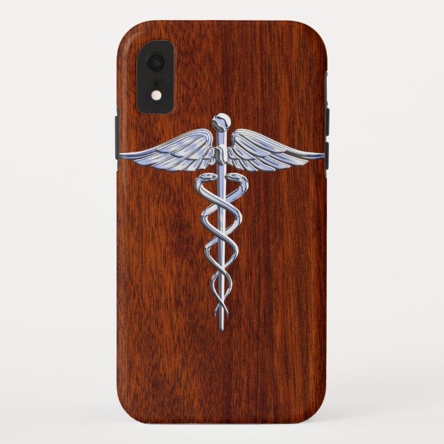 Coques Case-Mate iPhone Symbole Médicale de Caduceus en argent Imprimer (Dos)
