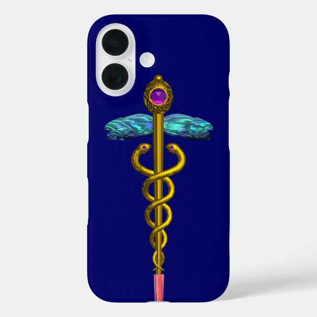Coques Case-Mate iPhone SYMBOLE MÉDICALE D'OR CADUCUS, Bleu (Verso)