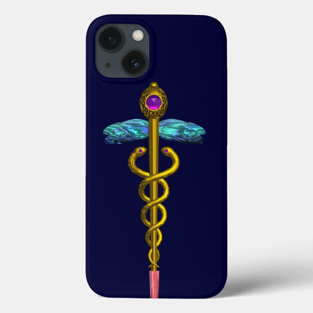 Coques Case-Mate iPhone SYMBOLE MÉDICALE D'OR CADUCUS, Bleu (Verso)