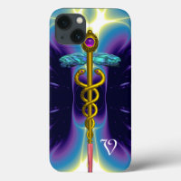 SYMBOLE MÉDICALE D'OR CADUCUS, Monogramme bleu vio