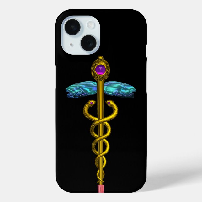 Coques Case-Mate iPhone SYMBOLE MÉDICALE OR CADUCUS, Noir (Verso)