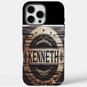 Coque iPhone 16 Pro Max SYMBOLE rustique EN BOIS AVEC Kenneth