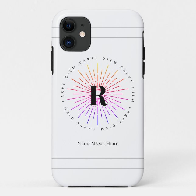 Coques Case-Mate iPhone Symbole Sun Carpe Diem élégant Monogramme blanc (Dos)