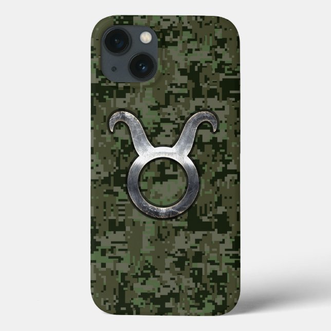 Coques Case-Mate iPhone Symbole Taurus sur Camo numérique vert (Verso)