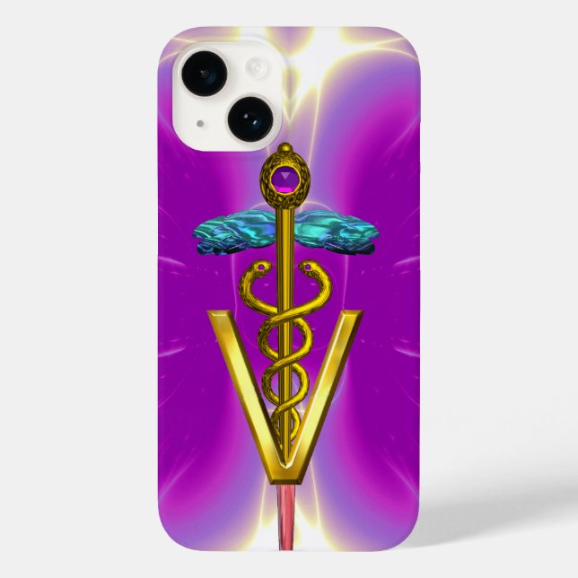Coques Case-Mate iPhone SYMBOLE VÉTÉRINAIRE DE CADUCE D'OR / Fuchsia rose (Verso)