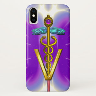 Coque iPhone X SYMBOLE VÉTÉRINAIRE DE CADUCE D'OR / Fuchsia viole