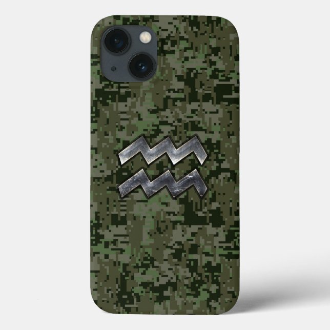 Coques Case-Mate iPhone Symbole Zodiaque Aquarius sur le camouflage numéri (Verso)