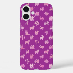 Coque Pour iPhone 16 Plus Symboles zodiaques, arrière - plan violet moyen
