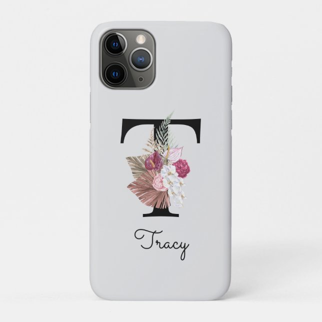 Coques Case-Mate iPhone T initiale florale rose personnalisée (Dos)