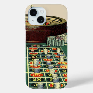 Coque Pour iPhone 15 Table de roulette de casino de jeu vintage, jetons