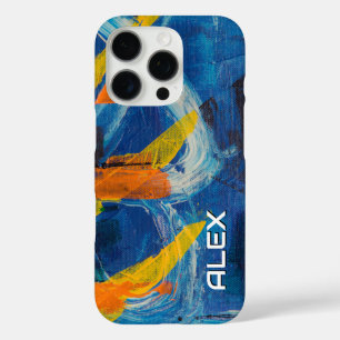 Coque iPhone 16 Pro Tableau Abstrait avec bleu jaune et orange