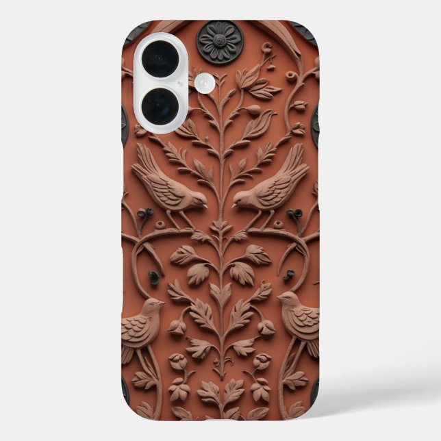 Coques Case-Mate iPhone Tablette en terre cuite Folk Art iPhone 15 Pro Coq (Verso)