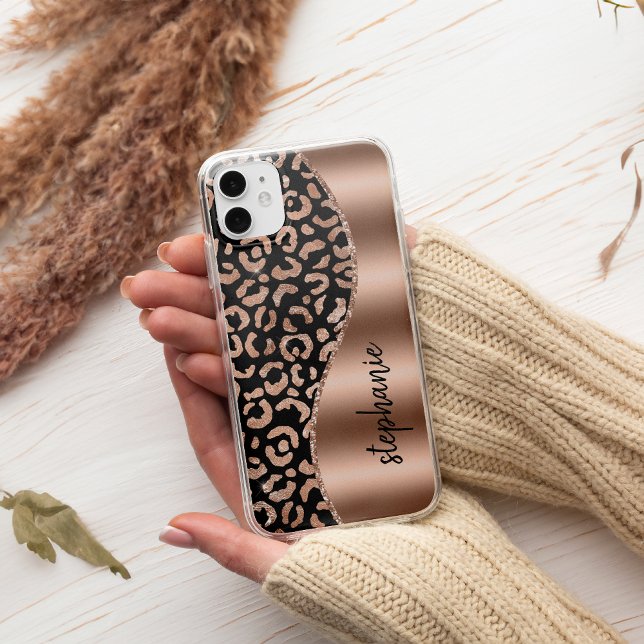 Coques Case-Mate iPhone Taches de Léopard Glam Rose Or Noir Métallic Nom (Créateur téléchargé)