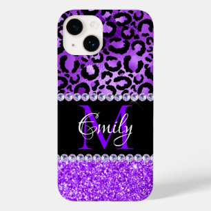 Coque Case-Mate iPhone Taches de léopard noir et violet Glam Monogramme