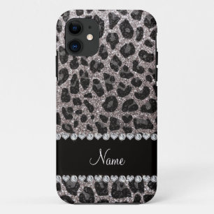 Coque iPhone 11 Taches léopards de parties scintillant argentée