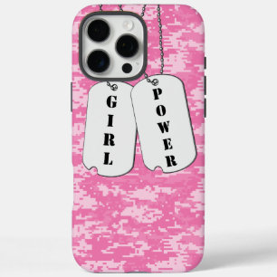 Coque iPhone 16 Pro Max Tags Pink Camouflage Girl Power Dog