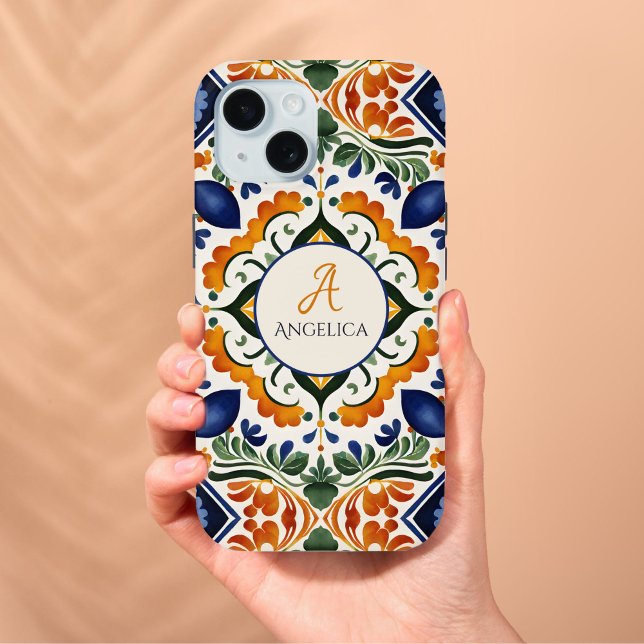 Coques Case-Mate iPhone Talavera Azulejo vintage carreaux mexicains monogr (Talavera Azulejo vintage Mexican tiles monogram personalized  Case-Mate iPhone Case)