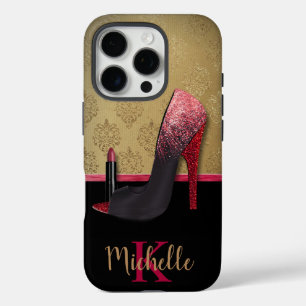 Coque iPhone 16 Pro Talon de Parties scintillant, bâton à lèvres et mo