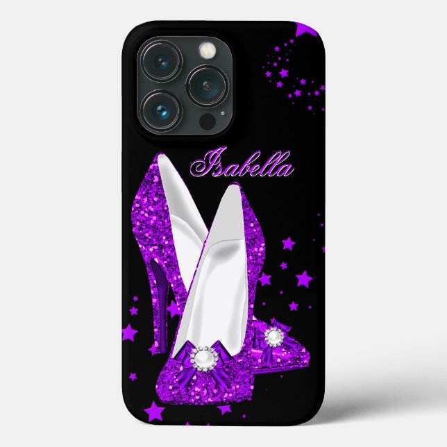 Coques Case-Mate iPhone Talons Hauts Violet Pailleté Noir (Verso)