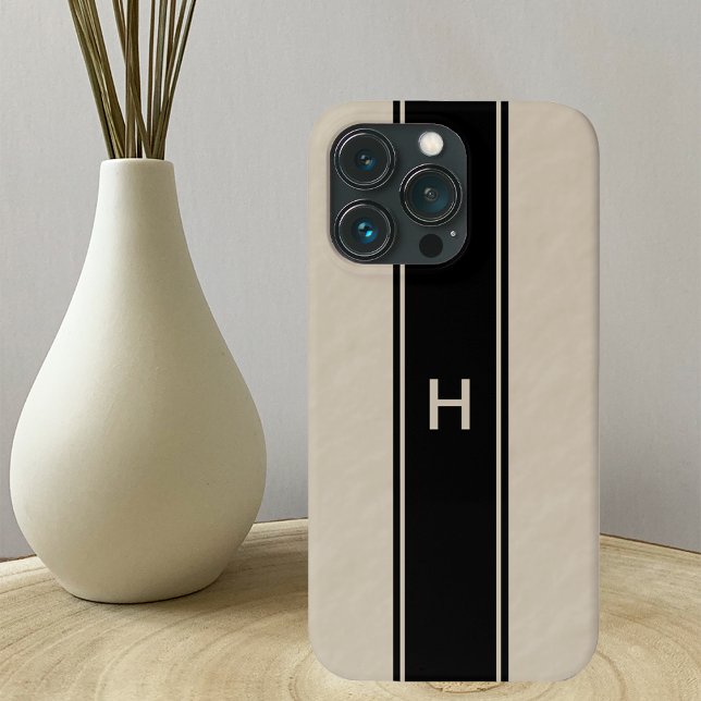 Coques Case-Mate iPhone Tan avec bande noire et monogramme de bronzage (Créateur téléchargé)