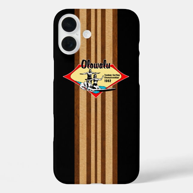 Coques Case-Mate iPhone Tandem Surf Hawaiian Faux Wood Black Surfboard (Verso)